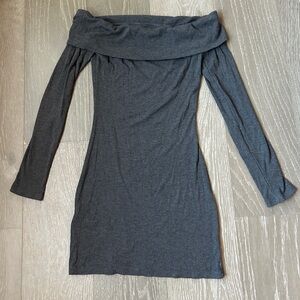 Dark grey strapless long sleeve mini dress